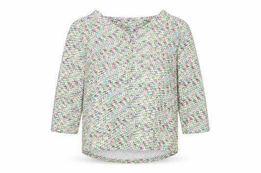 Preworn Womens Green Geometric Cotton Basic Blouse Size 10 V-Neck