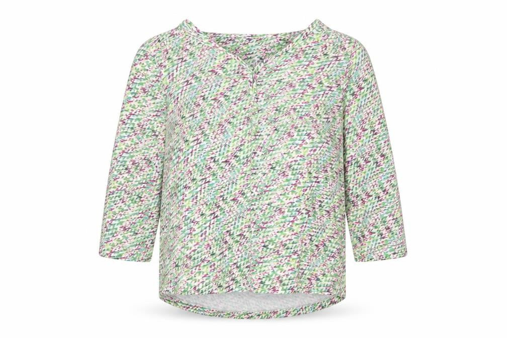 Preworn Womens Green Geometric Cotton Basic Blouse Size 10 V-Neck