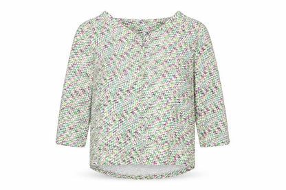 Preworn Womens Green Geometric Cotton Basic Blouse Size 10 V-Neck