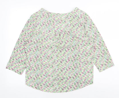 Preworn Womens Green Geometric Cotton Basic Blouse Size 10 V-Neck