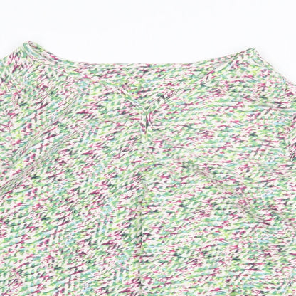 Preworn Womens Green Geometric Cotton Basic Blouse Size 10 V-Neck