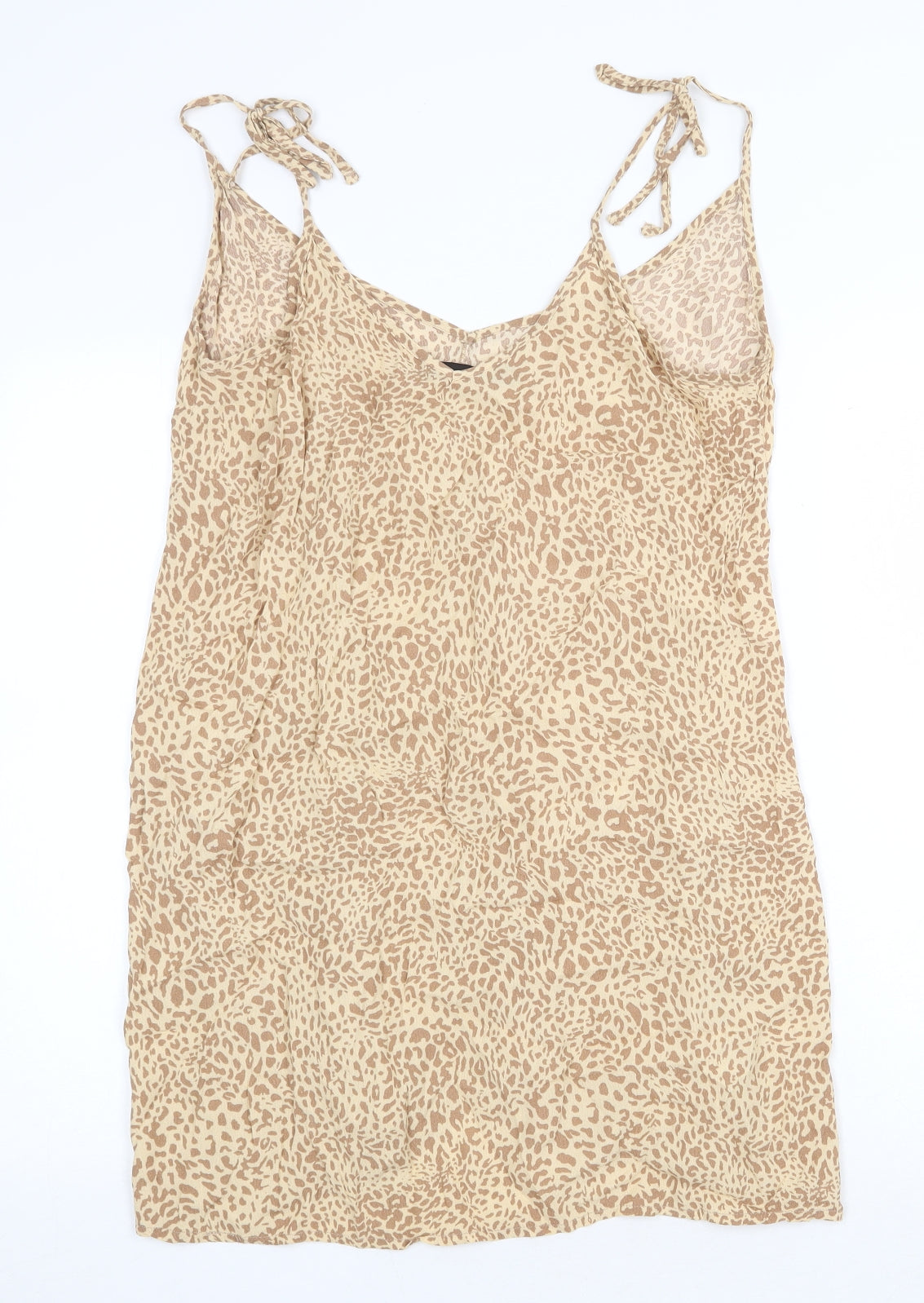 Cuesta Blanca Womens Beige Animal Print Viscose Basic Tank Size 16 V-Neck - Leopard Pattern