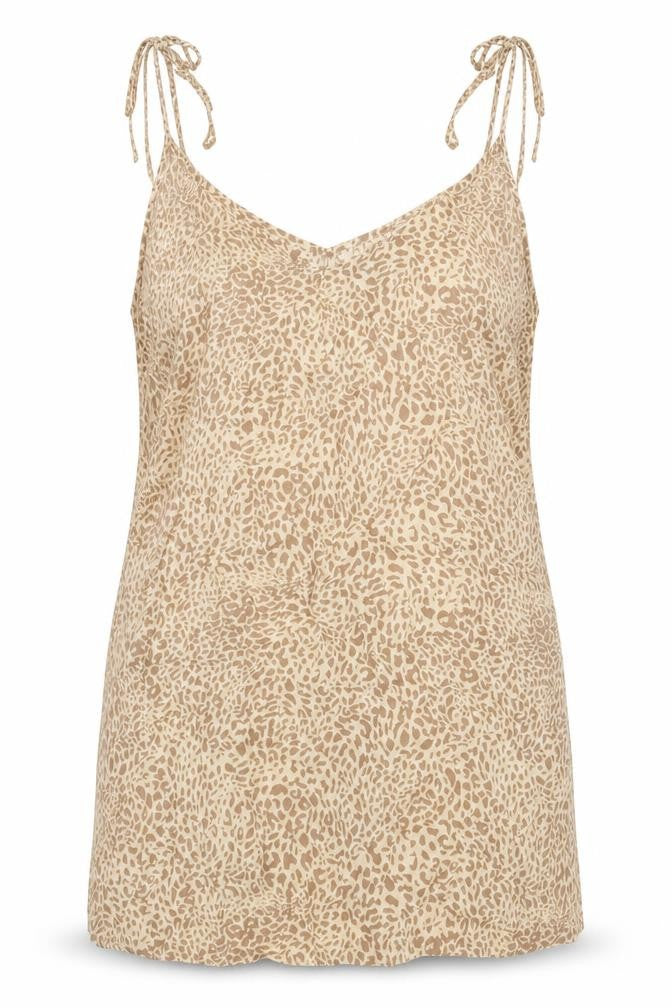 Cuesta Blanca Womens Beige Animal Print Viscose Basic Tank Size 16 V-Neck - Leopard Pattern