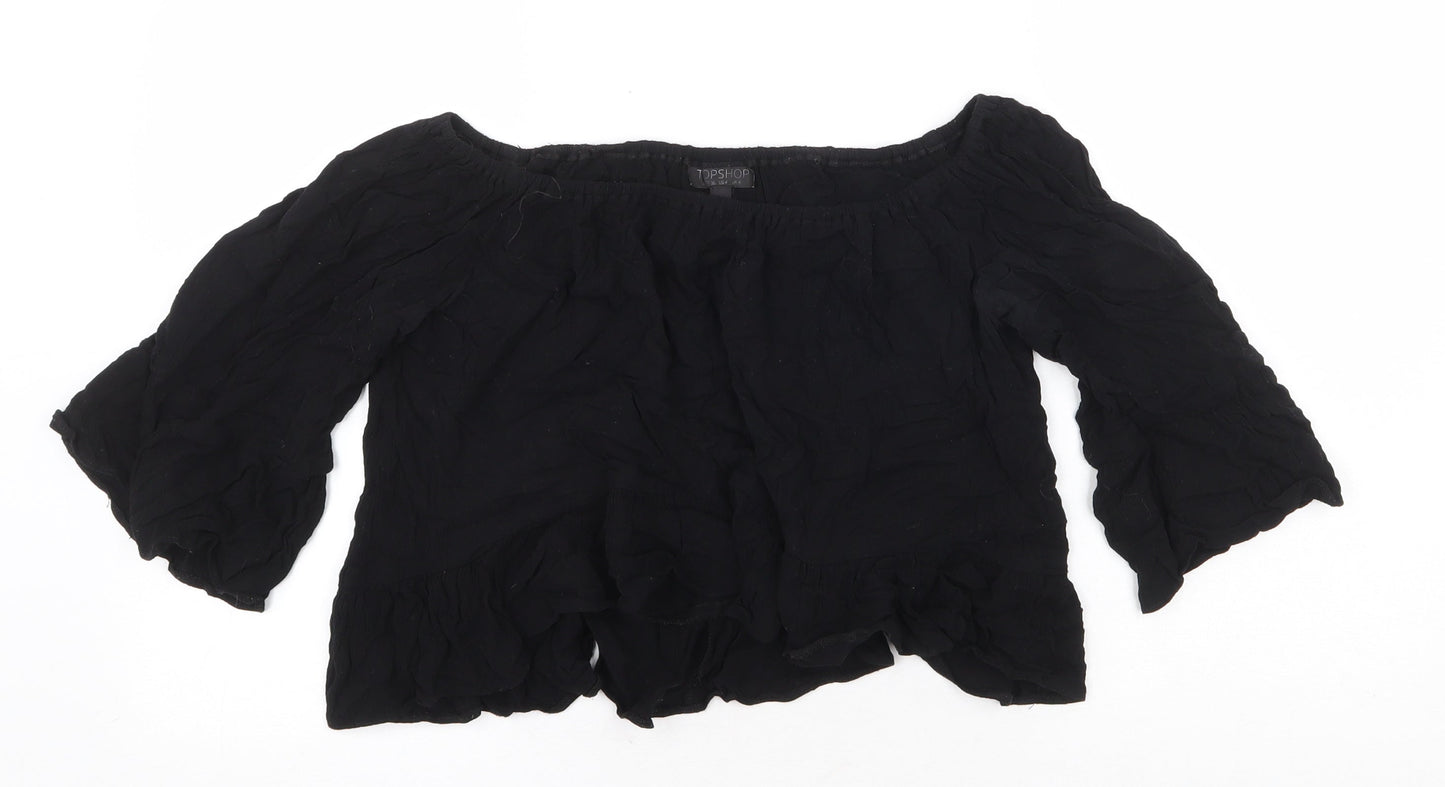 Topshop Womens Black Viscose Cropped Blouse Size 8 Off the Shoulder - Bardot