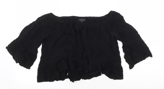 Topshop Womens Black Viscose Cropped Blouse Size 8 Off the Shoulder - Bardot