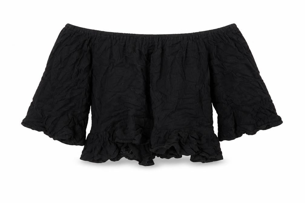 Topshop Womens Black Viscose Cropped Blouse Size 8 Off the Shoulder - Bardot