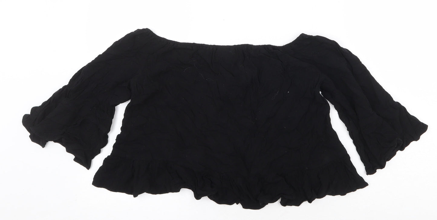 Topshop Womens Black Viscose Cropped Blouse Size 8 Off the Shoulder - Bardot