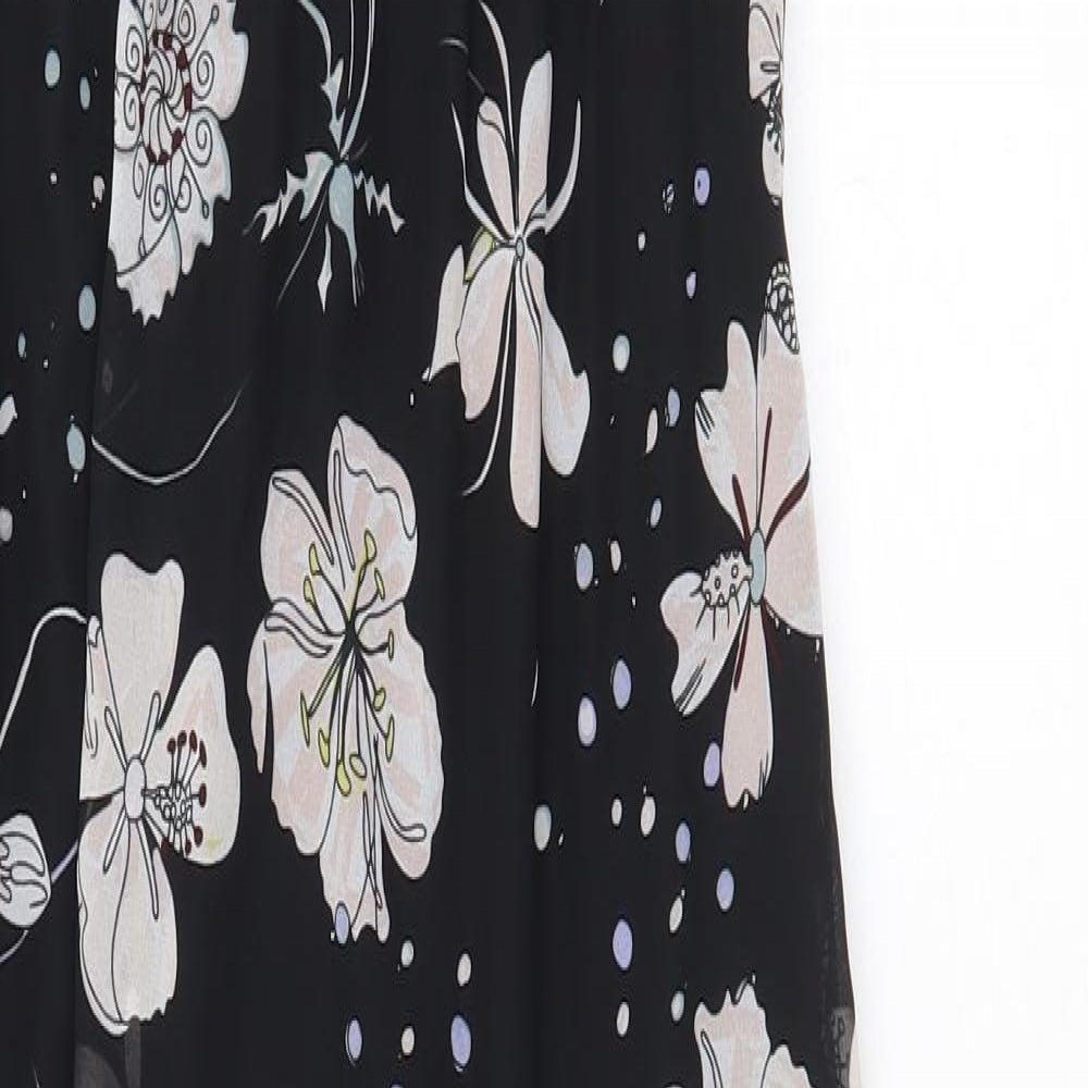 H&M Womens Black Floral Polyester Maxi Size 10 V-Neck Zip