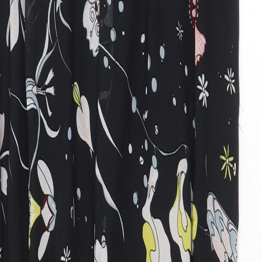 H&M Womens Black Floral Polyester Maxi Size 10 V-Neck Zip