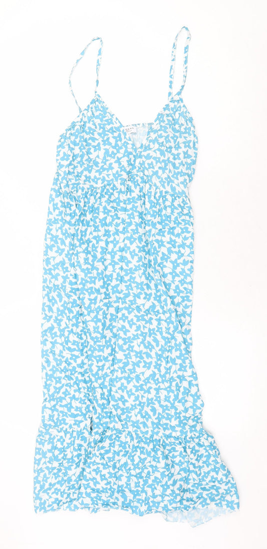 Blue Diamond Womens Blue Floral Viscose Trapeze & Swing Size M V-Neck Pullover
