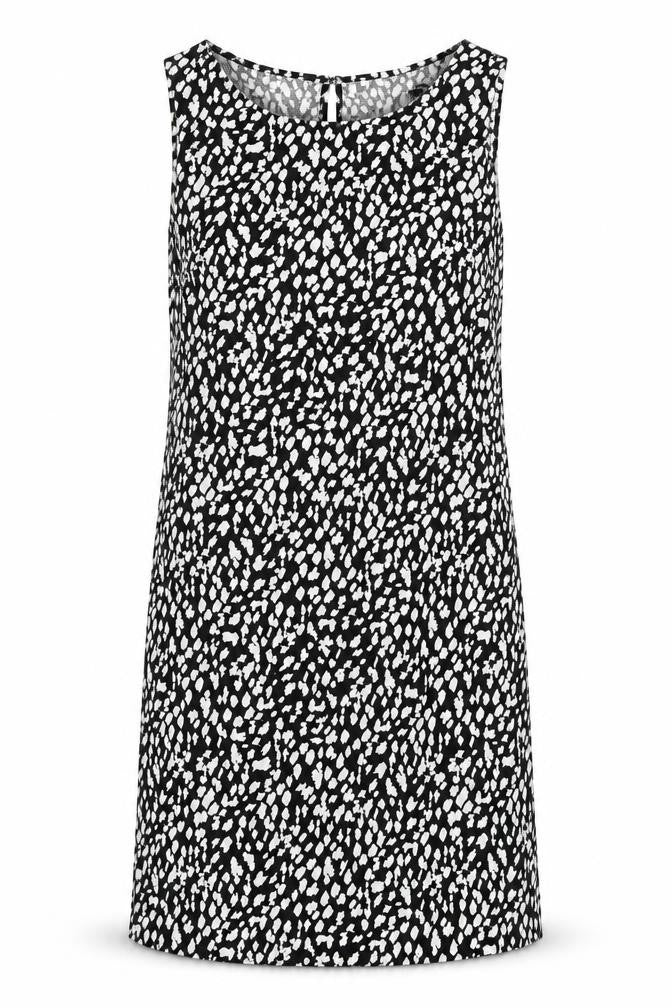 Marks & Spencer Womens Black Geometric Viscose Shift Size 6 Round Neck Button