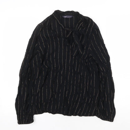 Marks & Spencer Womens Black Striped Viscose Basic Blouse Size 10 V-Neck