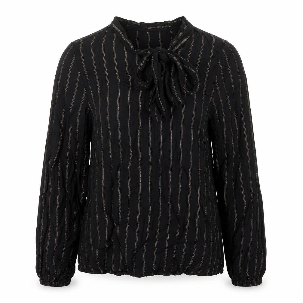 Marks & Spencer Womens Black Striped Viscose Basic Blouse Size 10 V-Neck