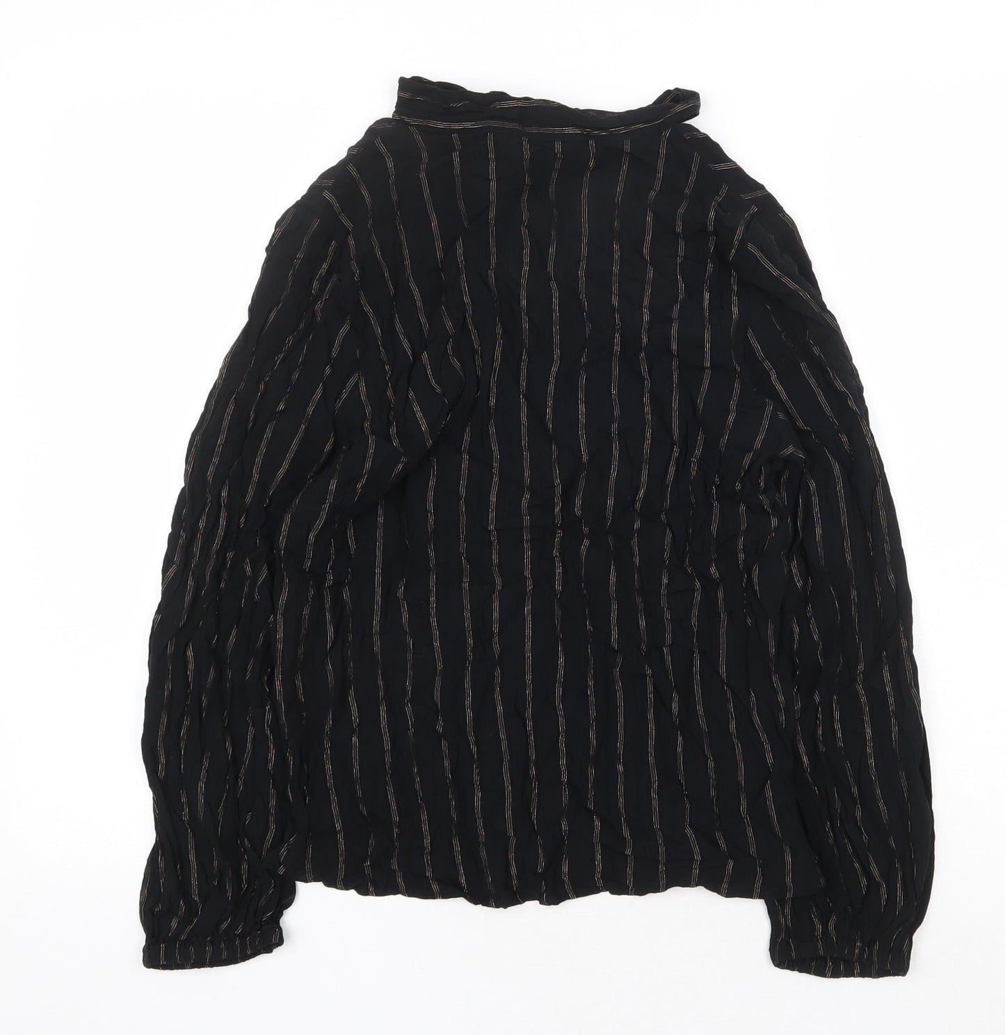 Marks and Spencer Womens Black Striped Viscose Basic Blouse Size 10 V-Neck