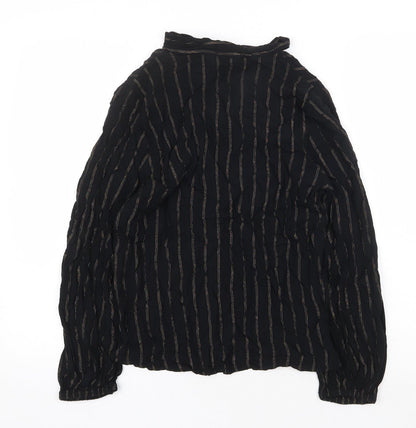 Marks & Spencer Womens Black Striped Viscose Basic Blouse Size 10 V-Neck