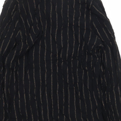 Marks & Spencer Womens Black Striped Viscose Basic Blouse Size 10 V-Neck