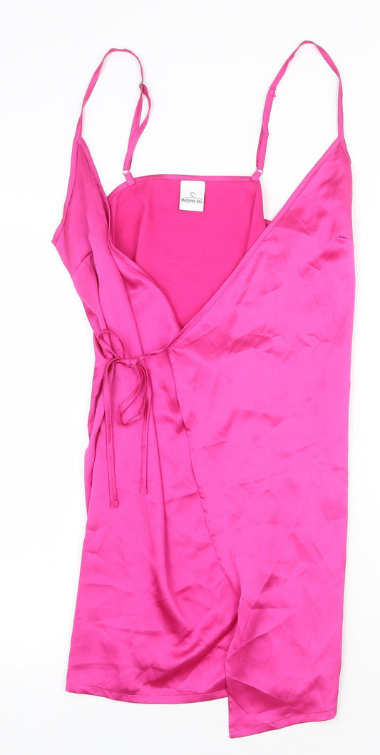 Material Gal Womens Pink Polyester Wrap Dress Size 8 V-Neck Pullover