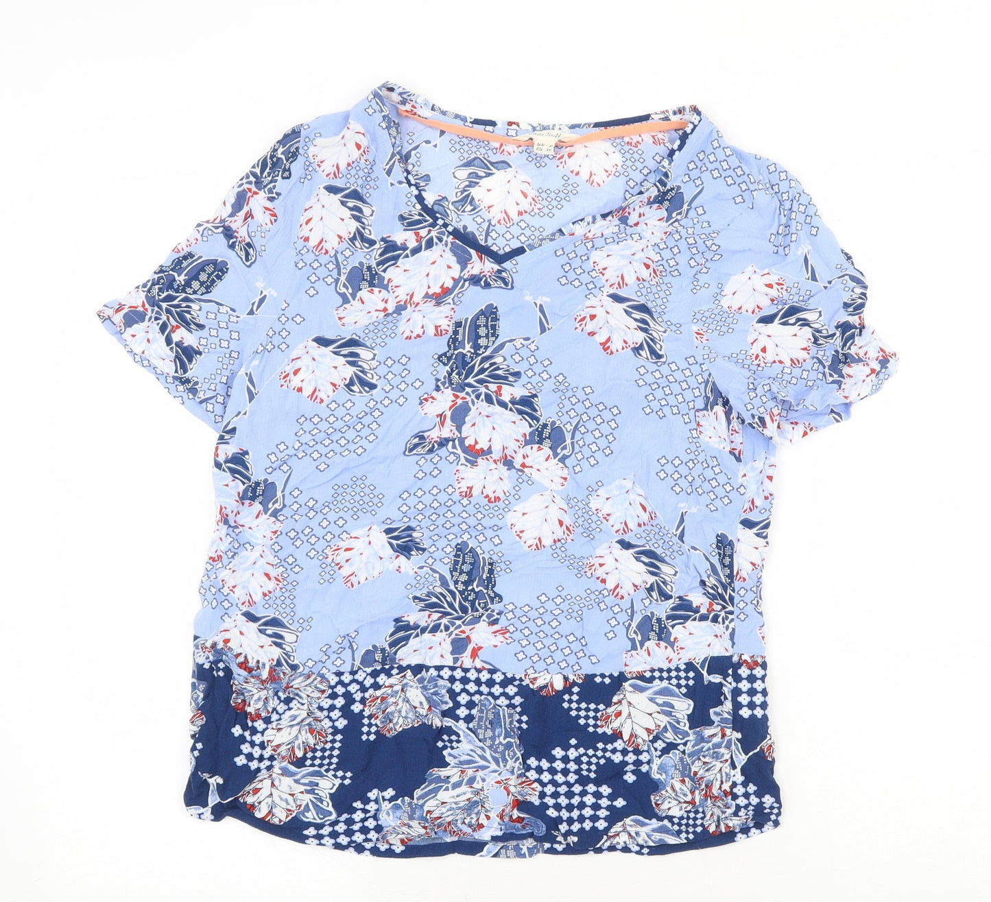 Marks and Spencer Womens Blue Geometric Viscose Basic Blouse Size 8 V-Neck