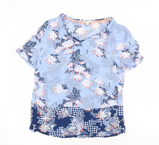 Marks and Spencer Womens Blue Geometric Viscose Basic Blouse Size 8 V-Neck