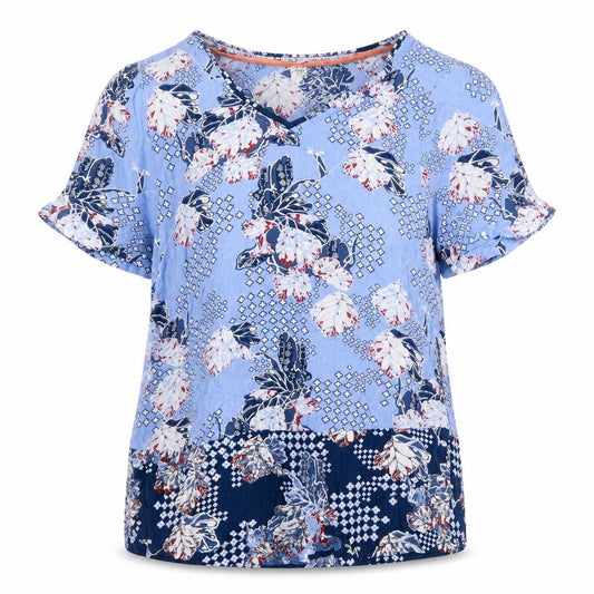 Marks and Spencer Womens Blue Geometric Viscose Basic Blouse Size 8 V-Neck