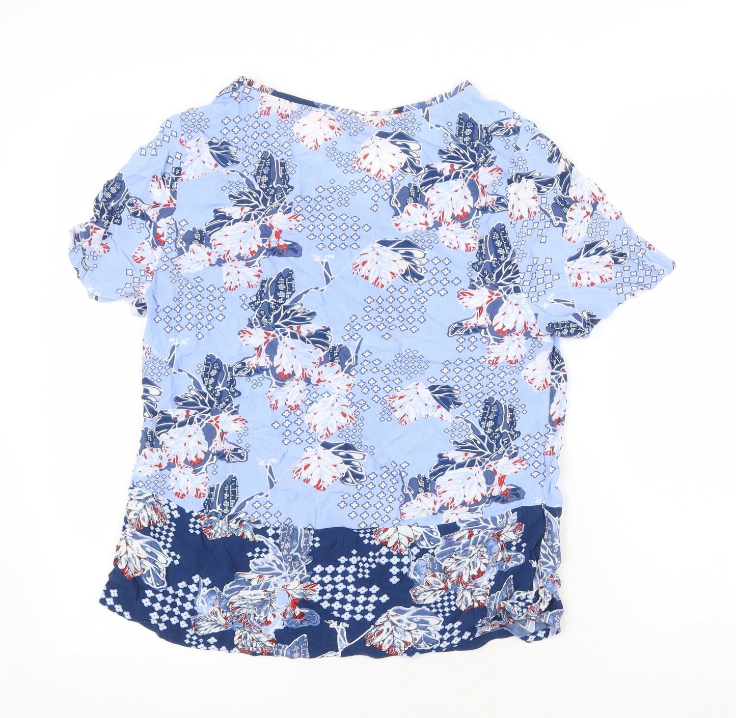 Marks and Spencer Womens Blue Geometric Viscose Basic Blouse Size 8 V-Neck