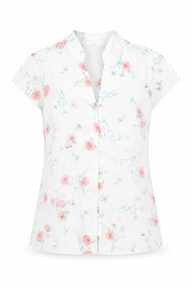 Preworn Womens White Geometric 100% Cotton Basic Button-Up Size 14 V-Neck