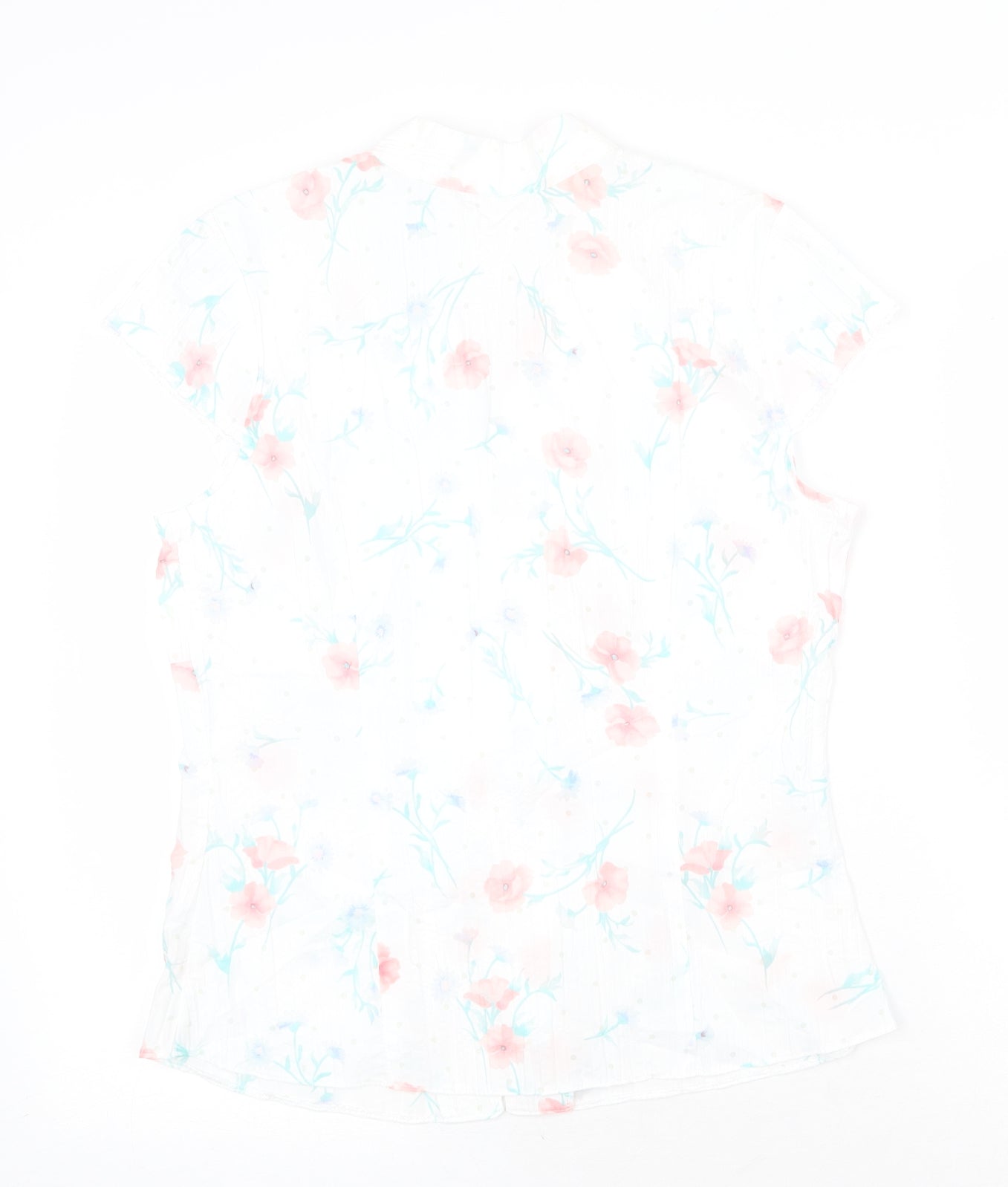 Preworn Womens White Geometric 100% Cotton Basic Button-Up Size 14 V-Neck