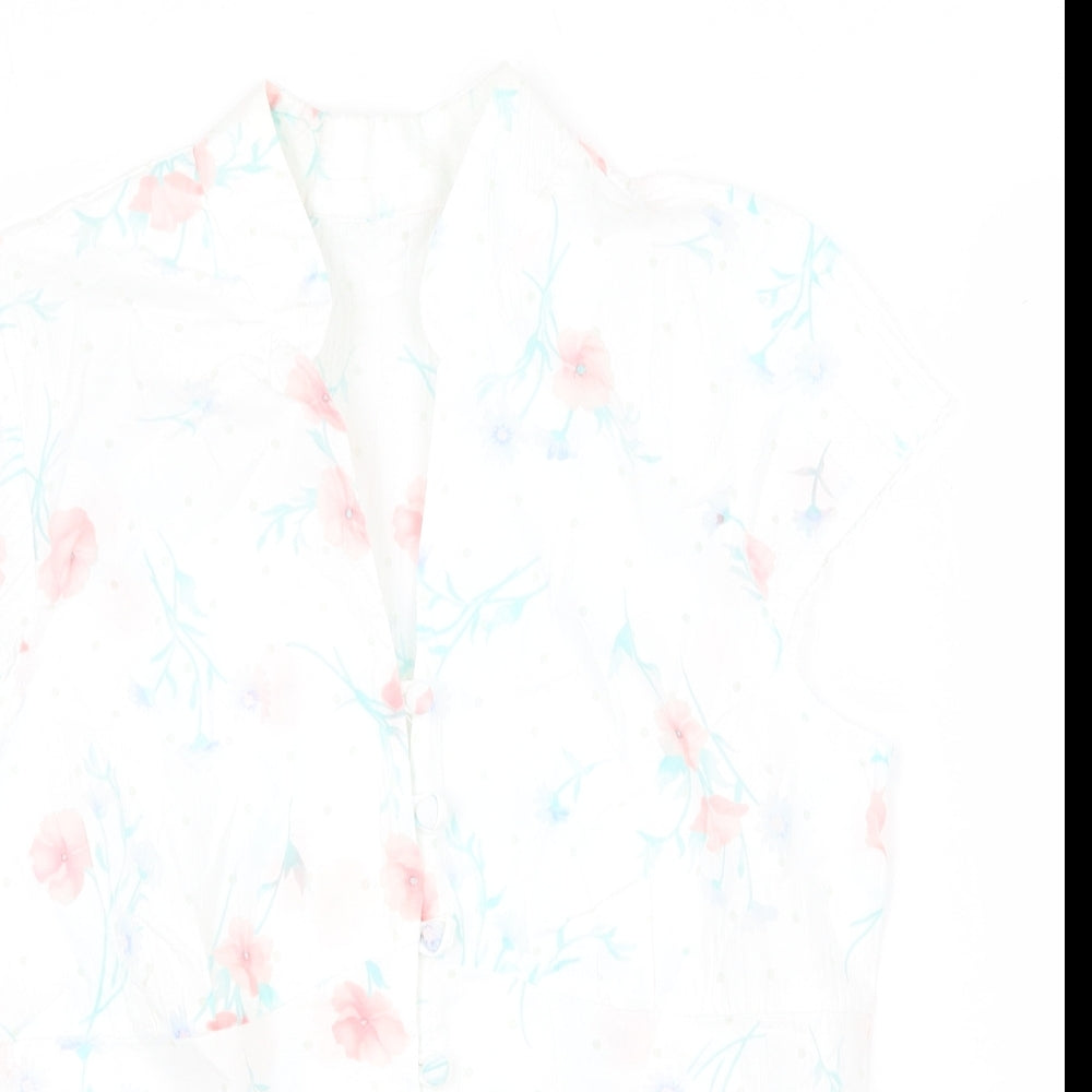 Preworn Womens White Geometric 100% Cotton Basic Button-Up Size 14 V-Neck