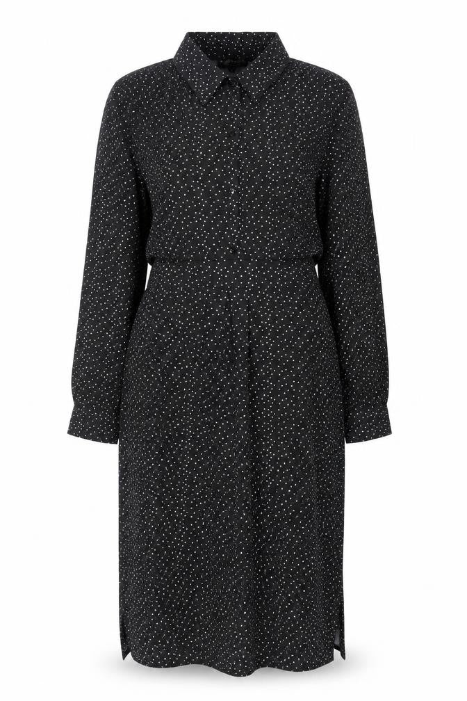 Ayanapa Womens Black Polka Dot Polyester Shirt Dress Size M Collared Button