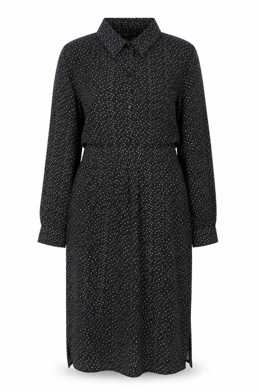 Ayanapa Womens Black Polka Dot Polyester Shirt Dress Size M Collared Button