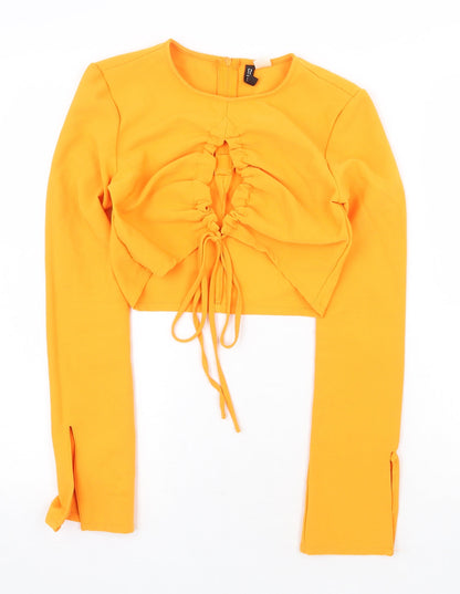 H&M Womens Orange Polyester Cropped T-Shirt Size 8 Round Neck