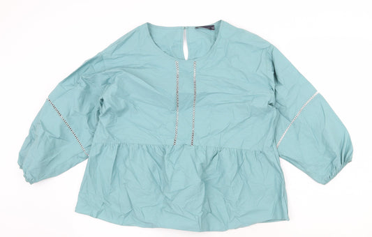 Marks and Spencer Womens Green 100% Cotton Basic Blouse Size 12 Round Neck