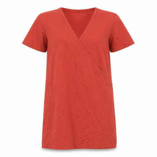 Zara Womens Red Viscose T-Shirt Dress Size M V-Neck Pullover