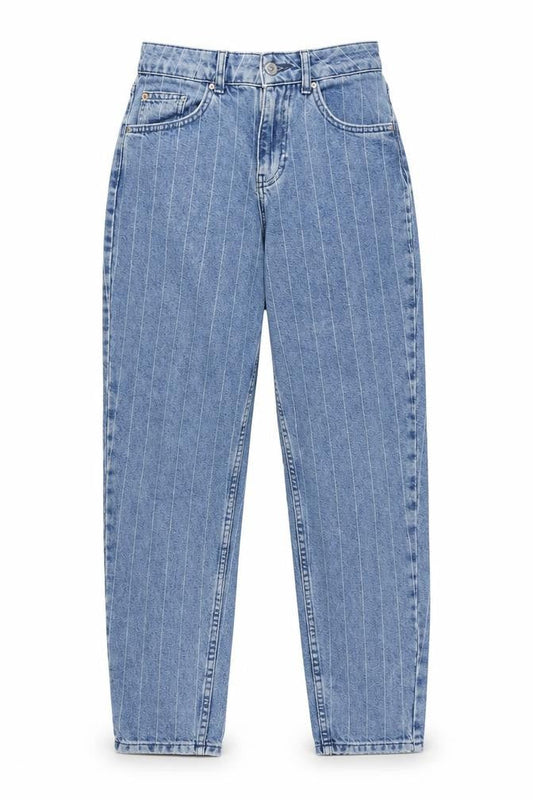 Denim & Co. Womens Blue Striped Cotton Straight Jeans Size 8 Regular Zip