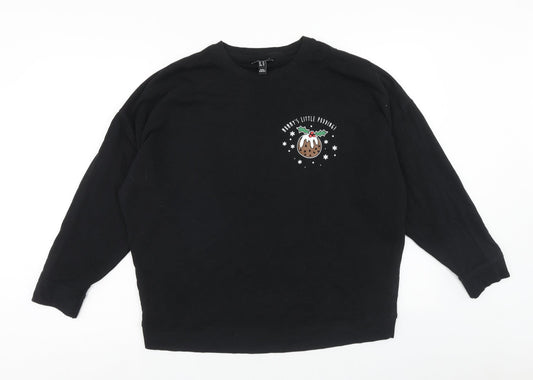New Look Womens Black Cotton Pullover Sweatshirt Size 14 Pullover - Christmas