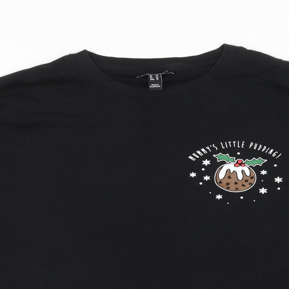 New Look Womens Black Cotton Pullover Sweatshirt Size 14 Pullover - Christmas