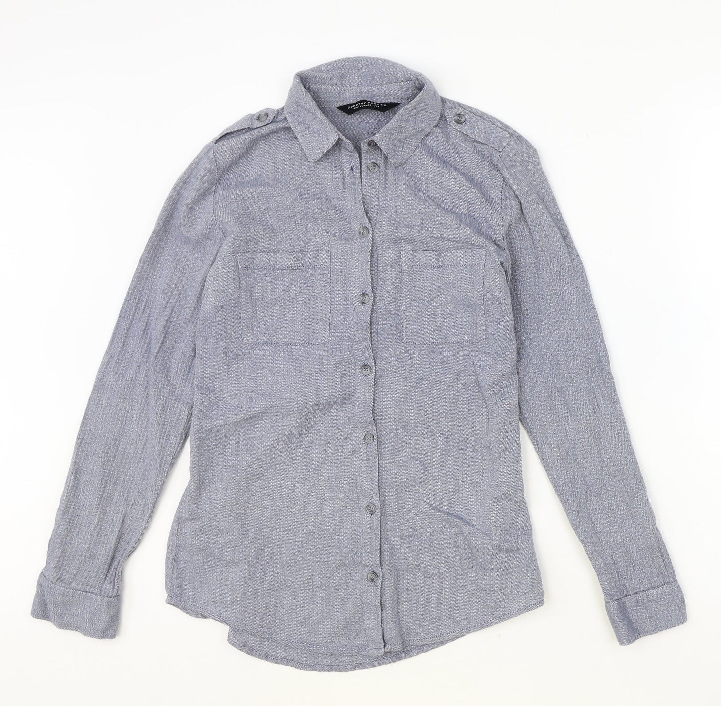 Dorothy Perkins Womens Blue 100% Cotton Basic Button-Up Size 8 Collared