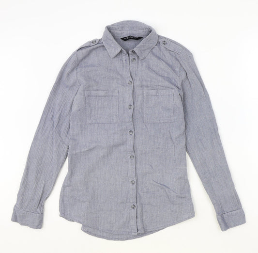 Dorothy Perkins Womens Blue 100% Cotton Basic Button-Up Size 8 Collared