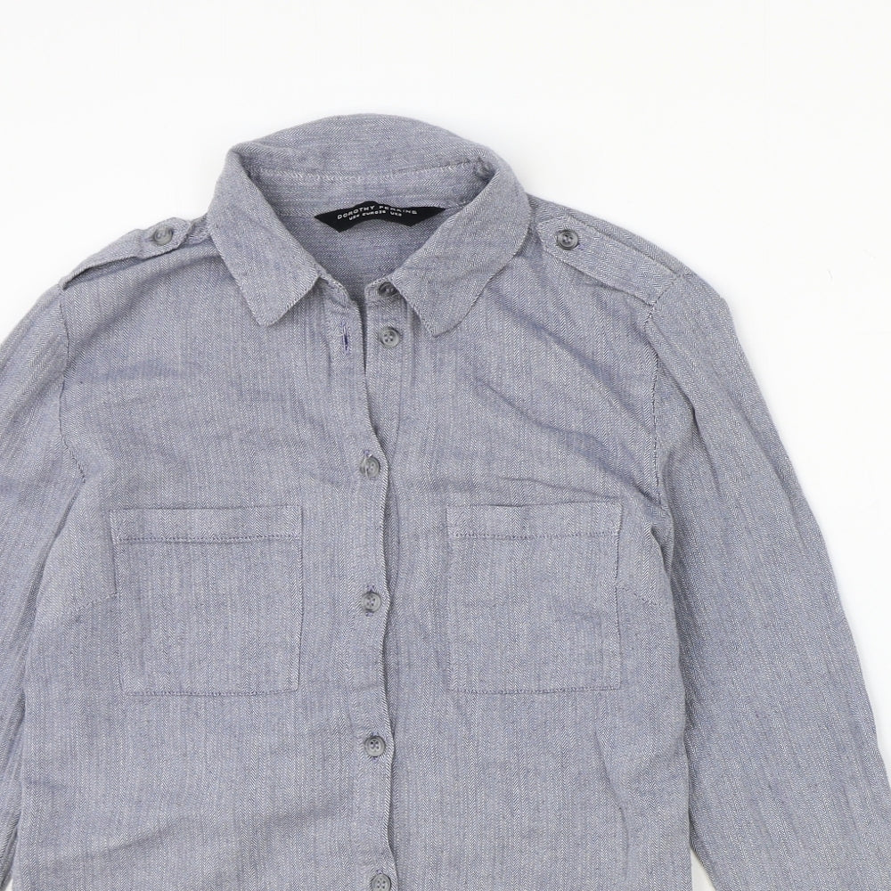 Dorothy Perkins Womens Blue 100% Cotton Basic Button-Up Size 8 Collared