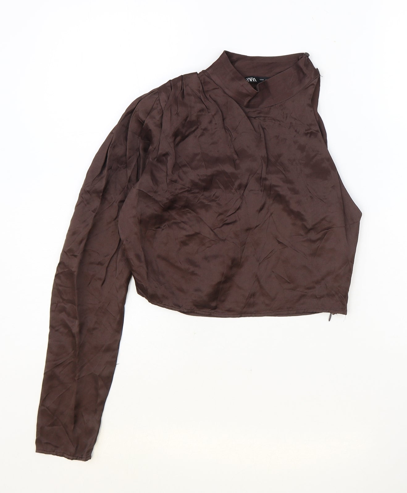 Zara Womens Brown Viscose Cropped Blouse Size S One Shoulder