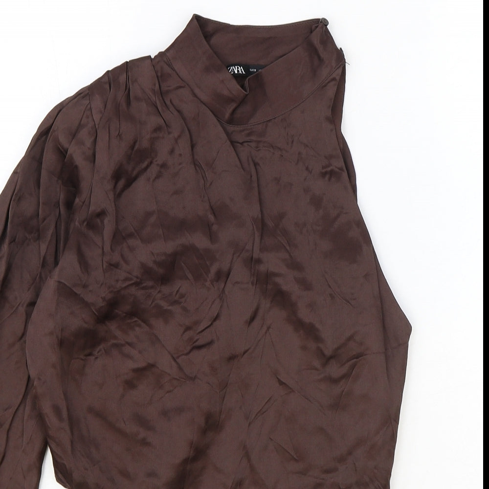 Zara Womens Brown Viscose Cropped Blouse Size S One Shoulder