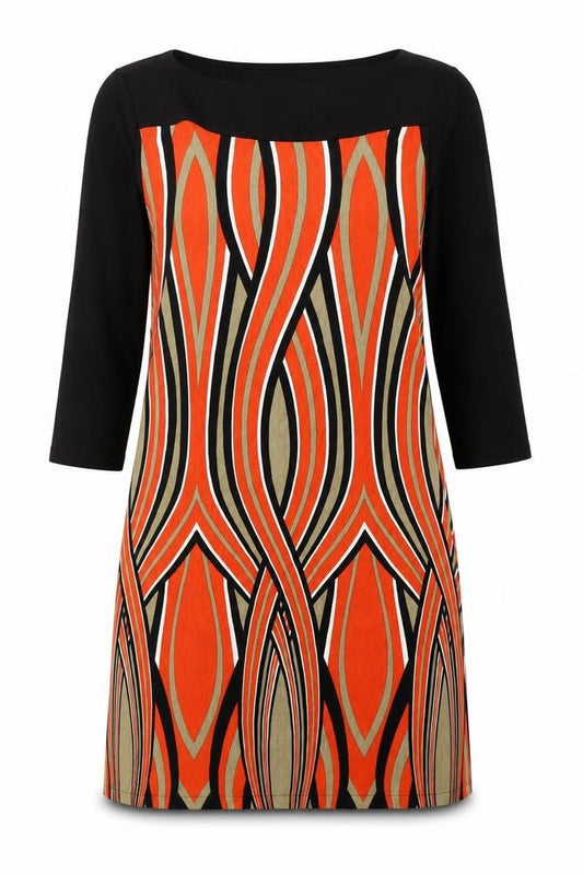 Principles Womens Orange Geometric Viscose A-Line Size 12 Boat Neck Pullover