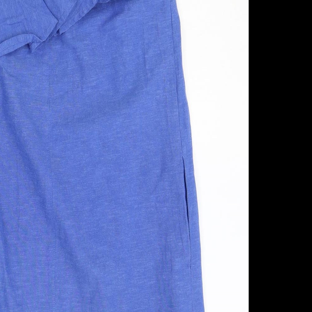 Warehouse Womens Blue Cotton Tank Dress Size 10 One Shoulder Zip