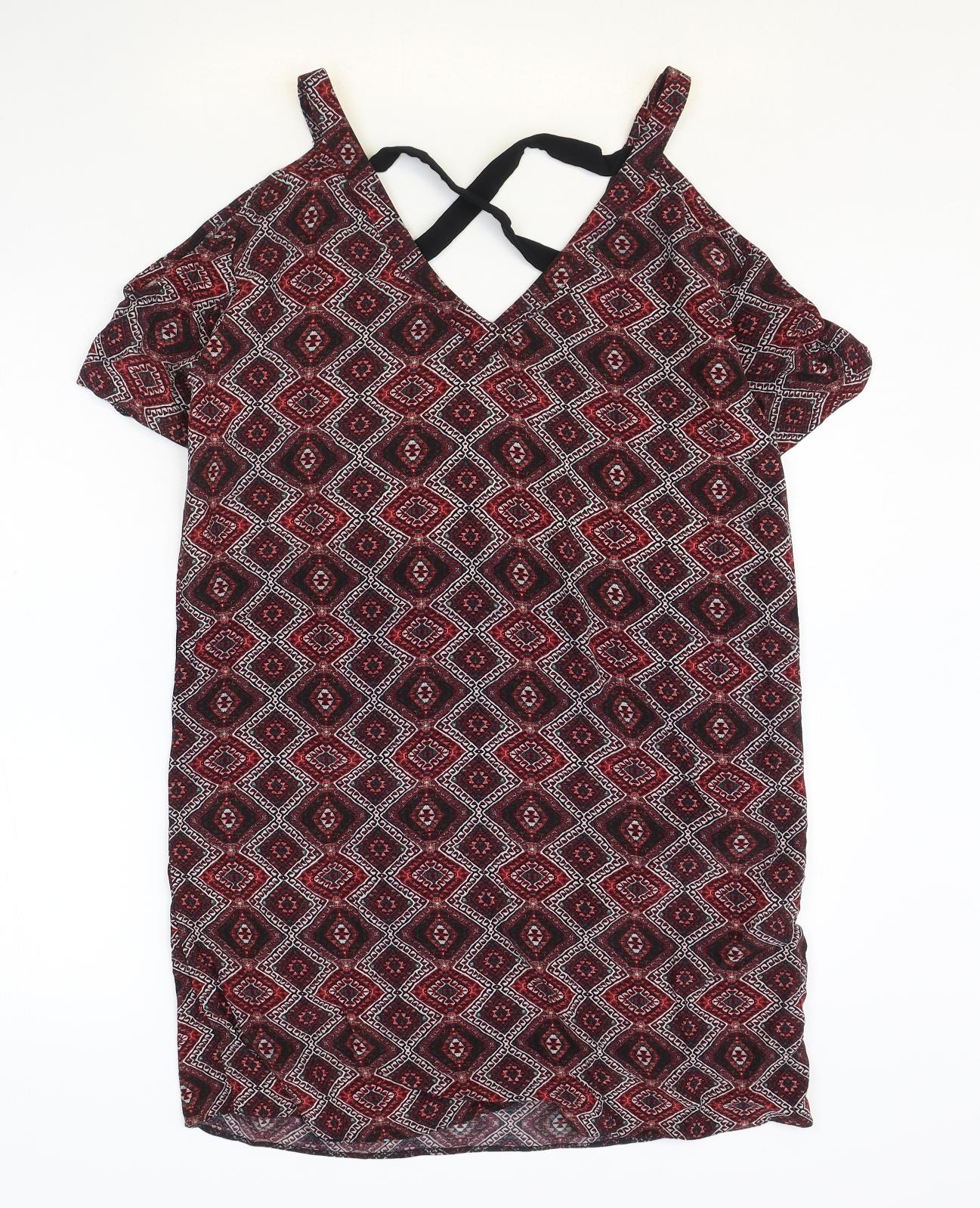 & Other Stories Womens Red Geometric Viscose Shift Size XS V-Neck Pullover