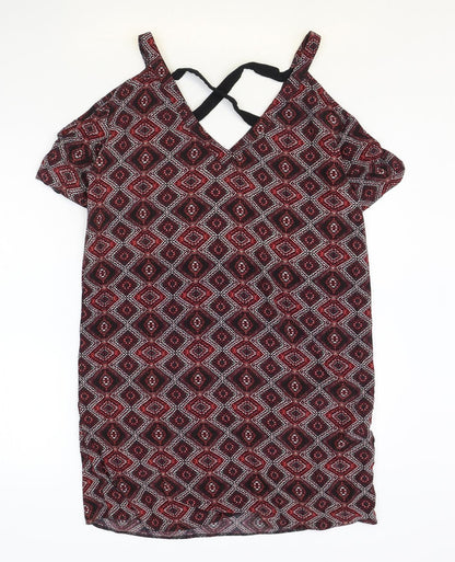 & Other Stories Womens Red Geometric Viscose Shift Size XS V-Neck Pullover