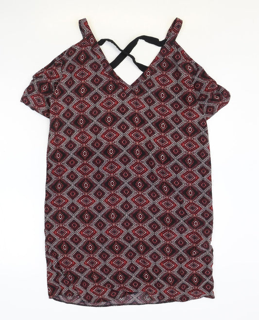 & Other Stories Womens Red Geometric Viscose Shift Size XS V-Neck Pullover