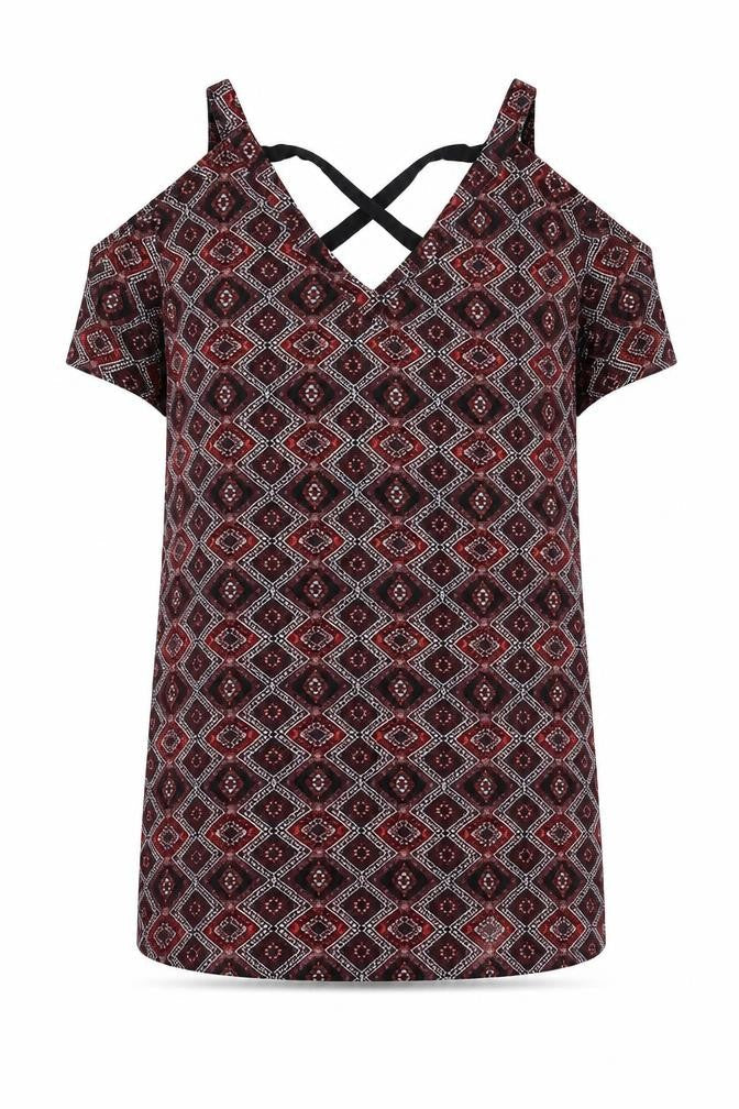 & Other Stories Womens Red Geometric Viscose Shift Size XS V-Neck Pullover