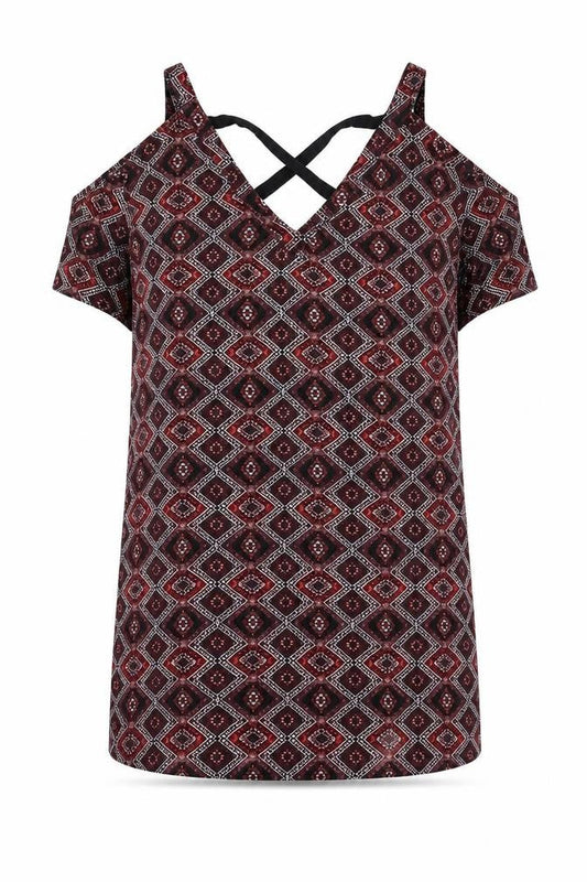& Other Stories Womens Red Geometric Viscose Shift Size XS V-Neck Pullover