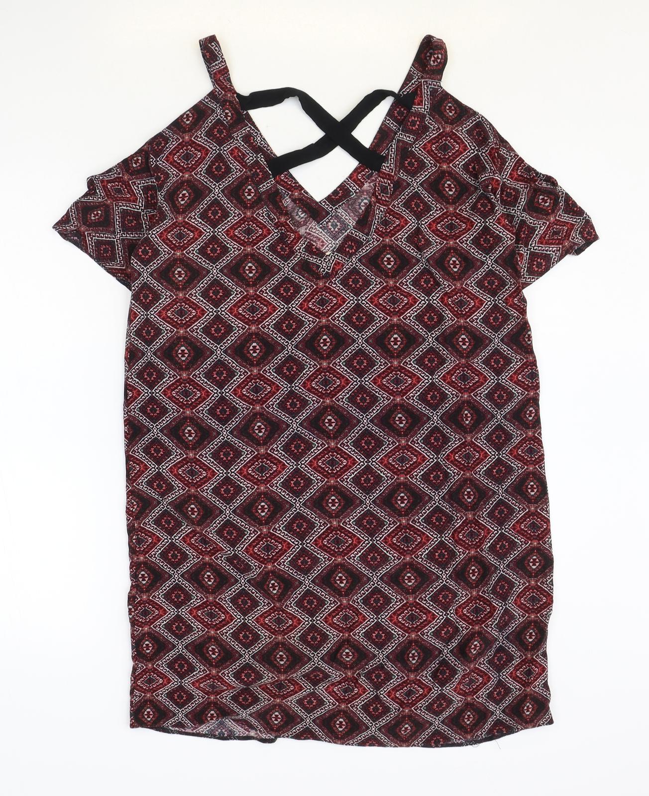 & Other Stories Womens Red Geometric Viscose Shift Size XS V-Neck Pullover