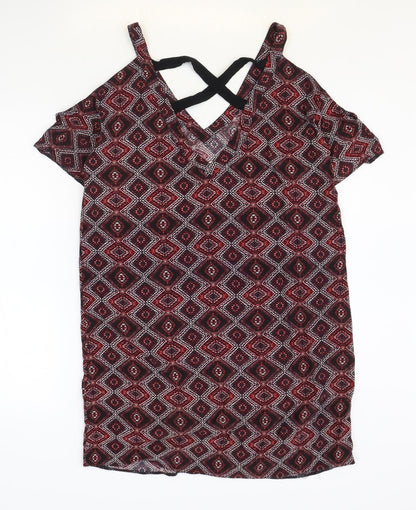 & Other Stories Womens Red Geometric Viscose Shift Size XS V-Neck Pullover
